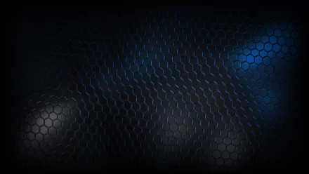 HD PC desktop wallpaper: dark hexagonal honeycomb grid with subtle blue highlights and glossy grey goo sci‑fi texture, video game background.
