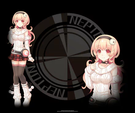 HD PC desktop wallpaper featuring a character from the video game Hyperdimension Neptunia Re;Birth1 with pink hair and a white sweater against a dark background.