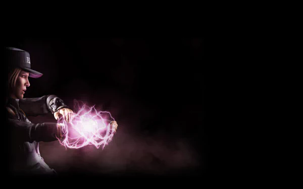 A dynamic HD PC desktop wallpaper featuring a character from Mortal Kombat X, showcasing an action-packed moment with energy effects in a dark background.