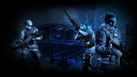 HD PC desktop wallpaper featuring armed soldiers in tactical gear from the video game S.K.I.L.L. - Special Force 2, set against a dark, intense battlefield background.