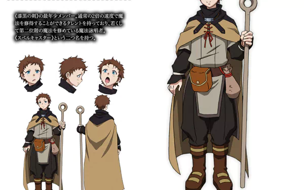 Character sheet of Ninya from the anime Overlord, featuring multiple facial expressions and a full-body HD desktop wallpaper and background design.