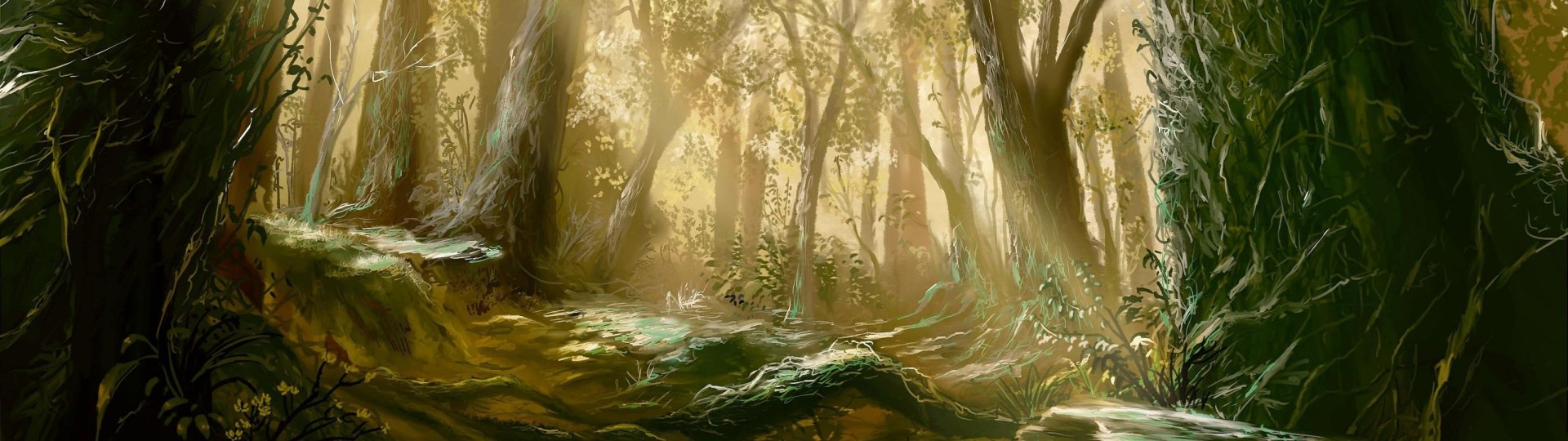 Anime Mushishi HD PC desktop wallpaper: sunlit, misty ancient forest with gnarled roots and dappled light, evoking a quiet, mystical atmosphere.