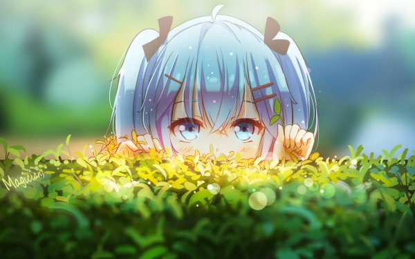 Anime Vocaloid Hatsune Miku Hedge Head Blue Hair Blue Eyes Hiding HD Wallpaper | Hintergrund