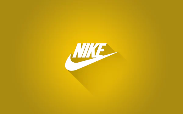 A vibrant HD desktop wallpaper featuring the Nike logo in white against a bright yellow background, showcasing modern design and brand identity.