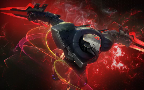 HD desktop wallpaper featuring Zed from the video game League of Legends. The image showcases Zed in a dynamic, action-packed pose with vibrant, swirling effects against a dark background.