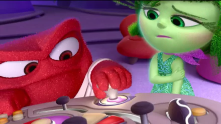 HD PC desktop wallpaper and background: Inside Out movie's Anger and Disgust at the emotions console — Anger presses a button while Disgust looks unimpressed.