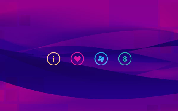 HD PC desktop wallpaper featuring a sleek abstract purple design with icons representing Microsoft, Windows 8, technology, and Windows 8.1.
