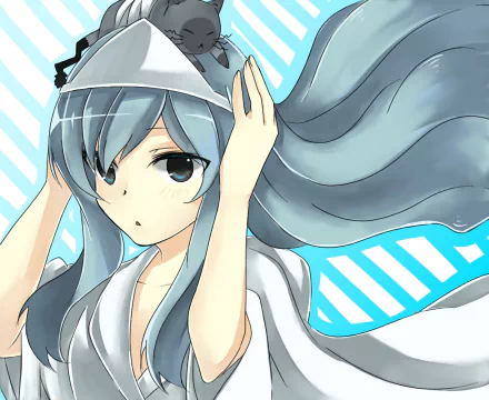 Anime-inspired HD wallpaper featuring Mero Furuya from Sankarea, showcasing a character with long, flowing hair against a dynamic blue and white background.