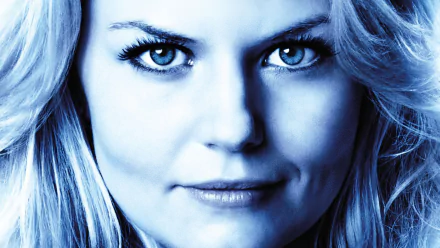 A striking HD wallpaper featuring Emma Swan from the TV show Once Upon A Time, highlighting her captivating blue-toned features and intense gaze.