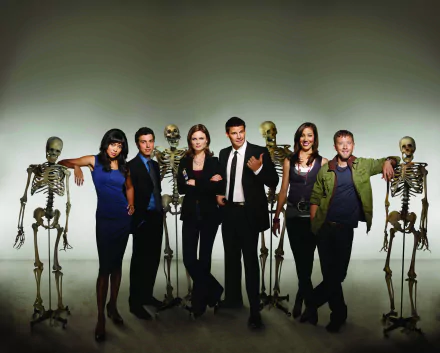 Lance Sweets John Francis Daley Camille Saroyan Tamara Taylor Jack Hodgins T.J. Thyne Angela Montenegro Michaela Conlin Seeley Booth David Boreanaz Emily Deschanel Temperance Brennan TV Show Bones (TV Show) HD Desktop Wallpaper | Background Image