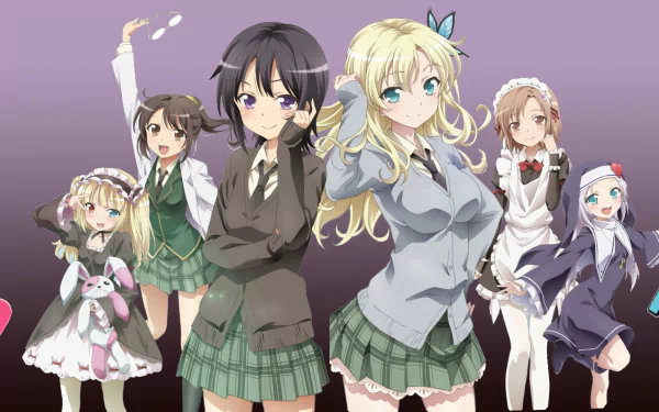 HD wallpaper featuring characters Maria Takayama, Rika Shiguma, Yukimura Kusunoki, Kobato Hasegawa, Yozora Mikazuki, and Sena Kashiwazaki from the anime *Boku Wa Tomodachi Ga Sukunai*.