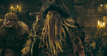 Davy Jones from Pirates of the Caribbean: At World's End, featuring his iconic octopus-like features in a dark, atmospheric setting. HD desktop wallpaper ideal for fans.
