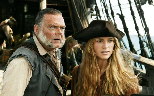 Joshamee Gibbs Kevin McNally Elizabeth Swann Keira Knightley movie Pirates Of The Caribbean: Dead Man's Chest HD Desktop Wallpaper | Background Image