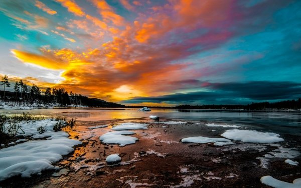 Tierra/Naturaleza Amanecer Lago Paisaje Snow Invierno Agua Montaña Fondo de pantalla HD | Fondo de Escritorio