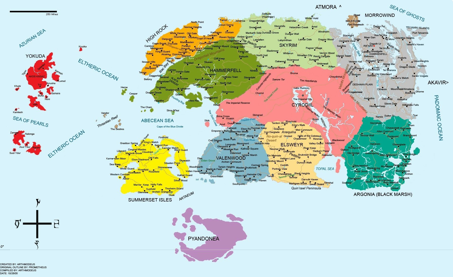 HD PC desktop wallpaper featuring a detailed map of Tamriel from the video game The Elder Scrolls, showcasing its various regions and landmarks.