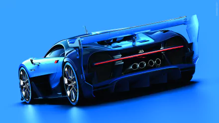 HD PC desktop wallpaper featuring a sleek Bugatti race car from the video game Gran Turismo 6, set against a vibrant blue background.