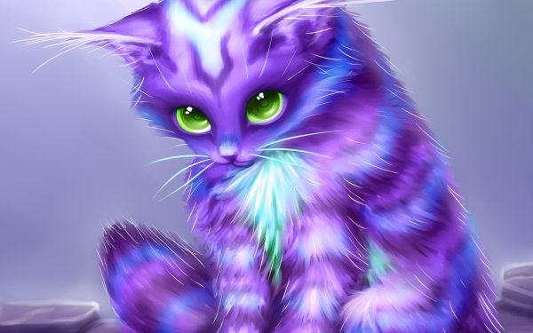Fantasy Cat Purple Green Eyes HD Wallpaper | Background Image