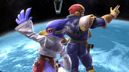 HD desktop wallpaper of Captain Falcon from Super Smash Bros. for Nintendo 3DS and Wii U set against a space backdrop.