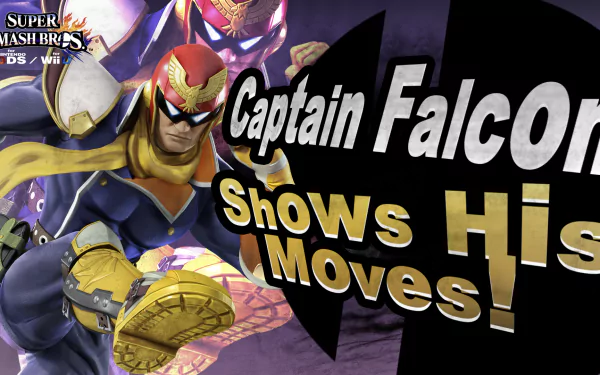 HD wallpaper featuring Captain Falcon from Super Smash Bros. for Nintendo 3DS and Wii U with the text Shows His Moves!