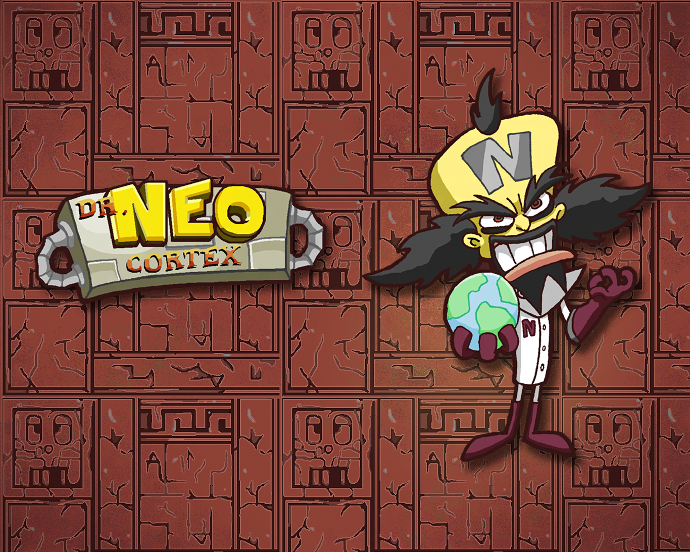 HD PC desktop wallpaper featuring Neo Cortex from the Crash Bandicoot video game series with a stylized background and the Neo Cortex logo.