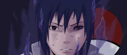 A close-up of Sasuke Uchiha from the anime Naruto, showcasing his intense expression and unique eye features, set against a dynamic background. HD desktop wallpaper.