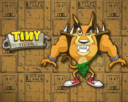 HD PC desktop wallpaper featuring Tiny Tiger from the Crash Bandicoot video game series against a textured stone wall background.