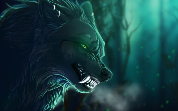 green eyes fantasy wolf HD Desktop Wallpaper | Background Image