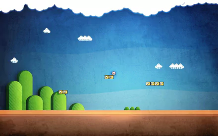HD PC desktop wallpaper featuring a classic Mario video game scene with green hills, question mark blocks, and floating clouds against a blue sky background.