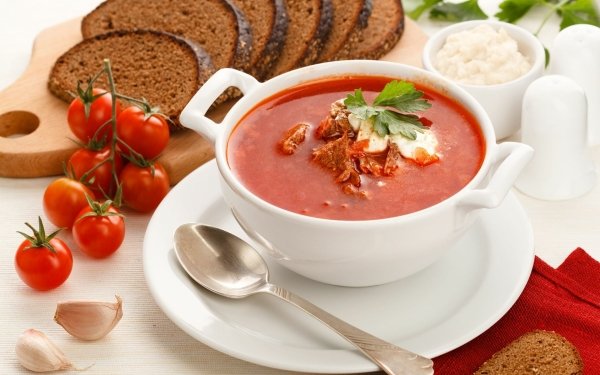 Food Soup Tomato Bread Meal Lunch HD Wallpaper | Background Image