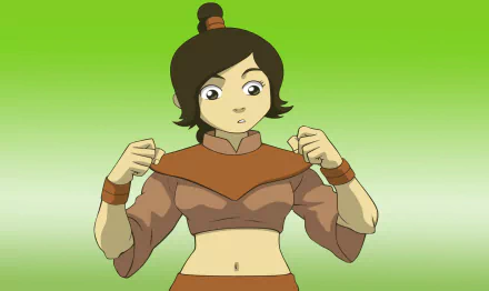 HD desktop wallpaper featuring Ty Lee from the anime series Avatar: The Last Airbender, set against a vibrant green background.