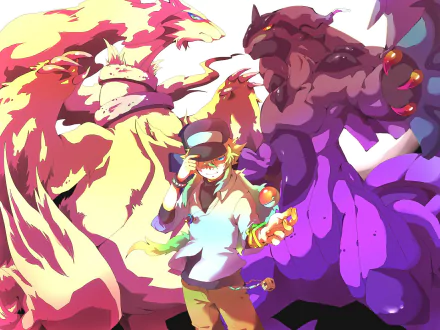 HD desktop wallpaper featuring N from Pokémon alongside Zekrom and Reshiram, characters from the Pokémon Black and White video game series.