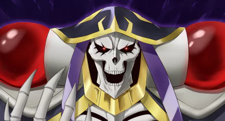 HD PC desktop wallpaper featuring Ainz Ooal Gown from the anime Overlord with a dark, intense backdrop emphasizing his skeletal appearance.