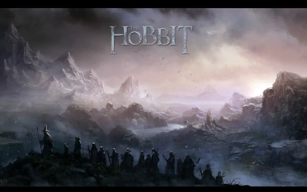A captivating HD wallpaper from The Hobbit: An Unexpected Journey, featuring a dramatic landscape and silhouetted characters against a mystical backdrop.