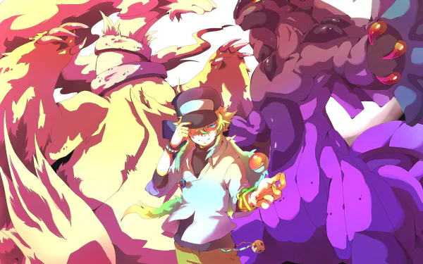 HD desktop wallpaper featuring N from Pokémon alongside Zekrom and Reshiram, characters from the Pokémon Black and White video game series.