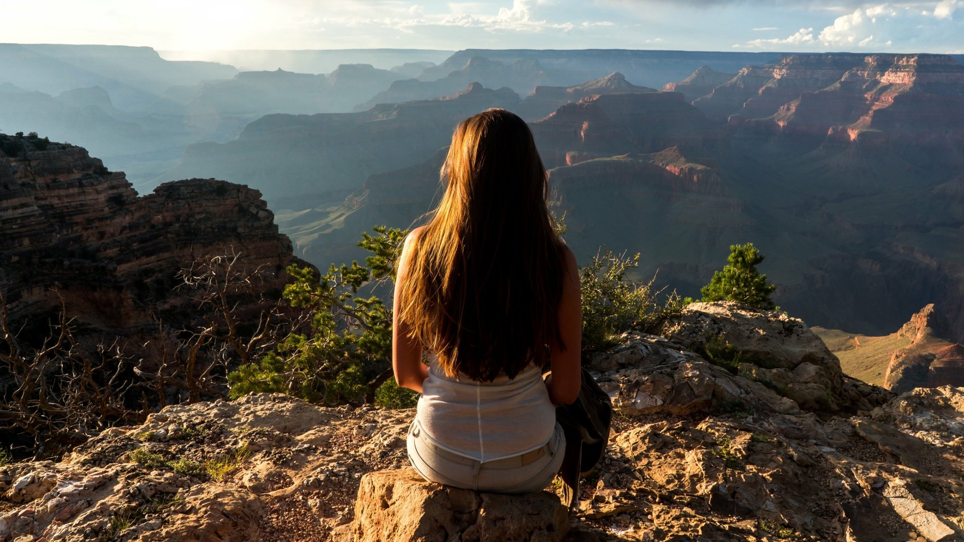Sunset Reverie: 4K Grand Canyon — Woman at the Edge (Back View) by Sven ...