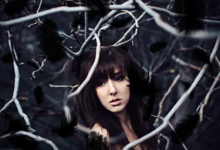 brown eyes brunette feather model woman mood HD Desktop Wallpaper | Background Image