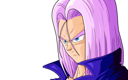 A high-definition desktop wallpaper featuring Trunks from Dragon Ball Z, showcasing his iconic features and determined expression against a clean background.