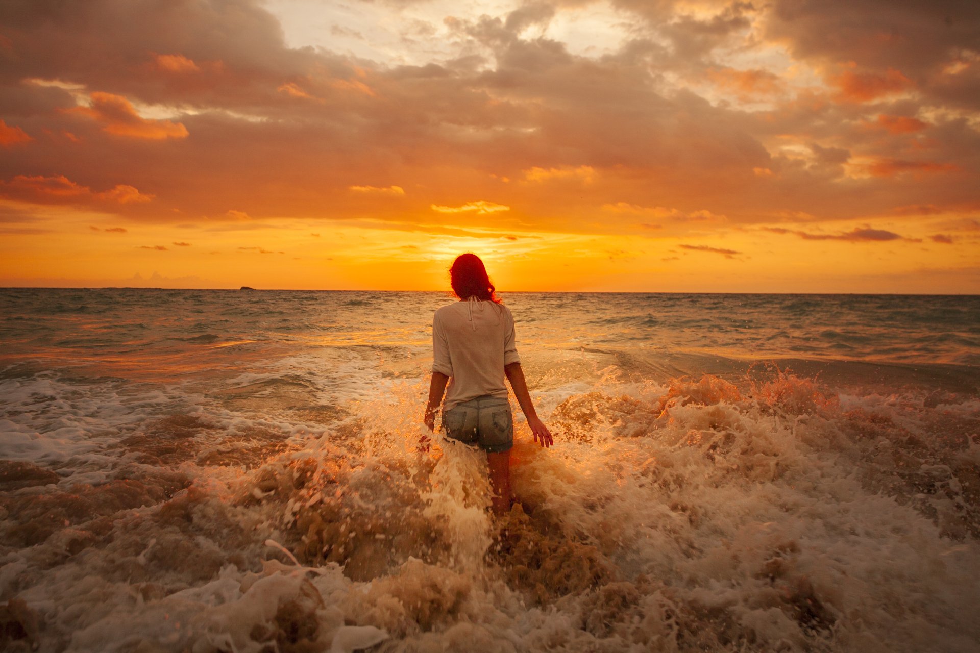 Woman at Sunset Beach - 4K Ultra HD Wallpaper