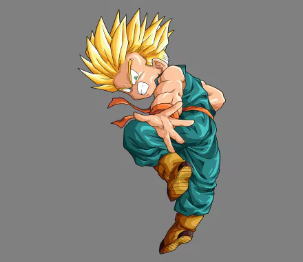 HD wallpaper featuring Trunks from Dragon Ball Z in his Super Saiyan form, showcasing dynamic action and vibrant colors characteristic of anime style.