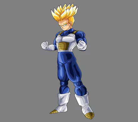 Trunks from Dragon Ball stands confidently in his iconic blue and white outfit, showcasing his determination. This vibrant 4K Ultra HD wallpaper captures the essence of anime in Dragon Ball Z.