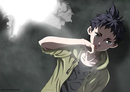 Ganta Igarashi from the anime Deadman Wonderland, depicted in a dramatic scene, serves as a striking HD desktop wallpaper and background.