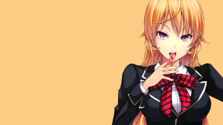 HD desktop wallpaper featuring Erina Nakiri from the anime Food Wars: Shokugeki no Soma, with a light orange background.