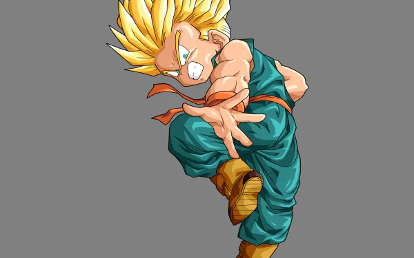 HD wallpaper featuring Trunks from Dragon Ball Z in his Super Saiyan form, showcasing dynamic action and vibrant colors characteristic of anime style.