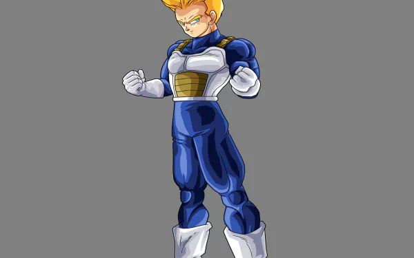 Trunks from Dragon Ball stands confidently in his iconic blue and white outfit, showcasing his determination. This vibrant 4K Ultra HD wallpaper captures the essence of anime in Dragon Ball Z.