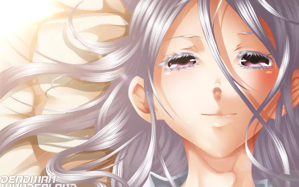 HD anime desktop wallpaper featuring Shiro from Deadman Wonderland with flowing silver hair and a serene expression.