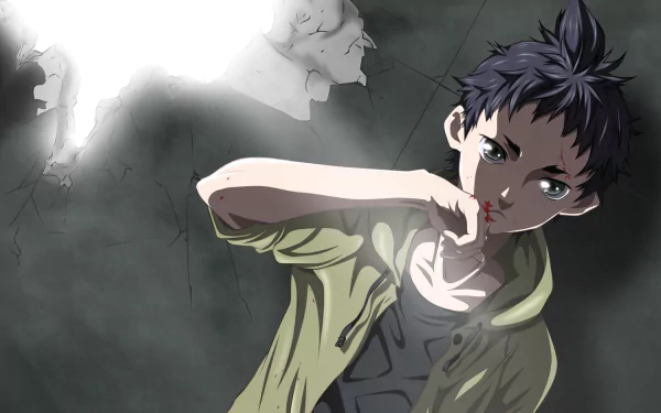 Ganta Igarashi from the anime Deadman Wonderland, depicted in a dramatic scene, serves as a striking HD desktop wallpaper and background.