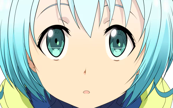 An HD desktop wallpaper featuring Lelei la Lalena from the anime Gate (2015), showcasing her expressive blue eyes and characteristic light blue hair in a captivating close-up.