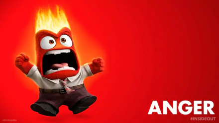 Anger from the movie Inside Out: fiery, shouting character with flames for hair on a vivid red background — HD PC desktop wallpaper and background.