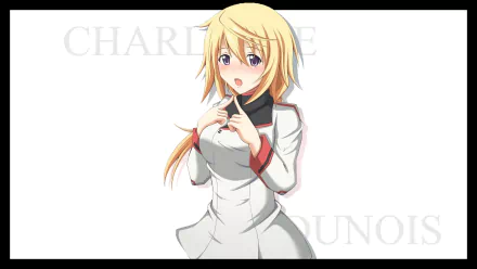 Anime HD PC desktop wallpaper featuring Charlotte Dunois from Infinite Stratos in her white and black uniform against a white background.