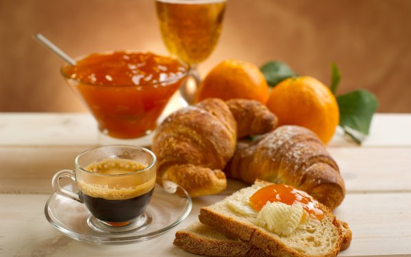 Food Breakfast Coffee Croissant Jam Bread orange HD Wallpaper | Background Image